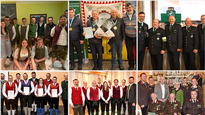 Landjugend Unzmarkt-Frauenburg, ÖKB-Landesmeister, ÖKB-Landespräsidium, Feuerwehr Baierdorf sowie der Musikverein St. Peter am Kammersberg und der Bezirksblasmusikverband Murau (im Uhrzeigersinn)