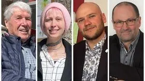 Wähler und Politiker: Walter Klug, Sarah Scherzer, Josef Meszlenyi (KPÖ) und Wolfgang Knauseder (ÖVP)