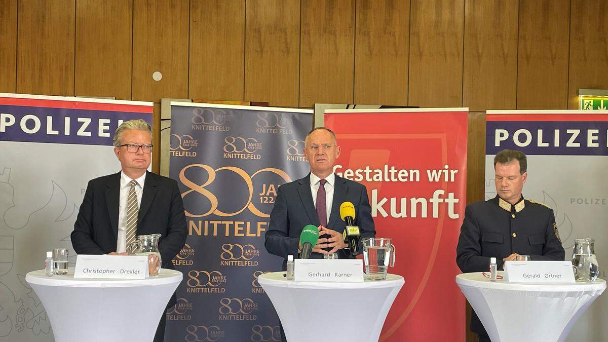 Landeshauptmann Christopher Drexler, Innenminister Gerhard Karner und Landespolizeidirektor Gerald Ortner