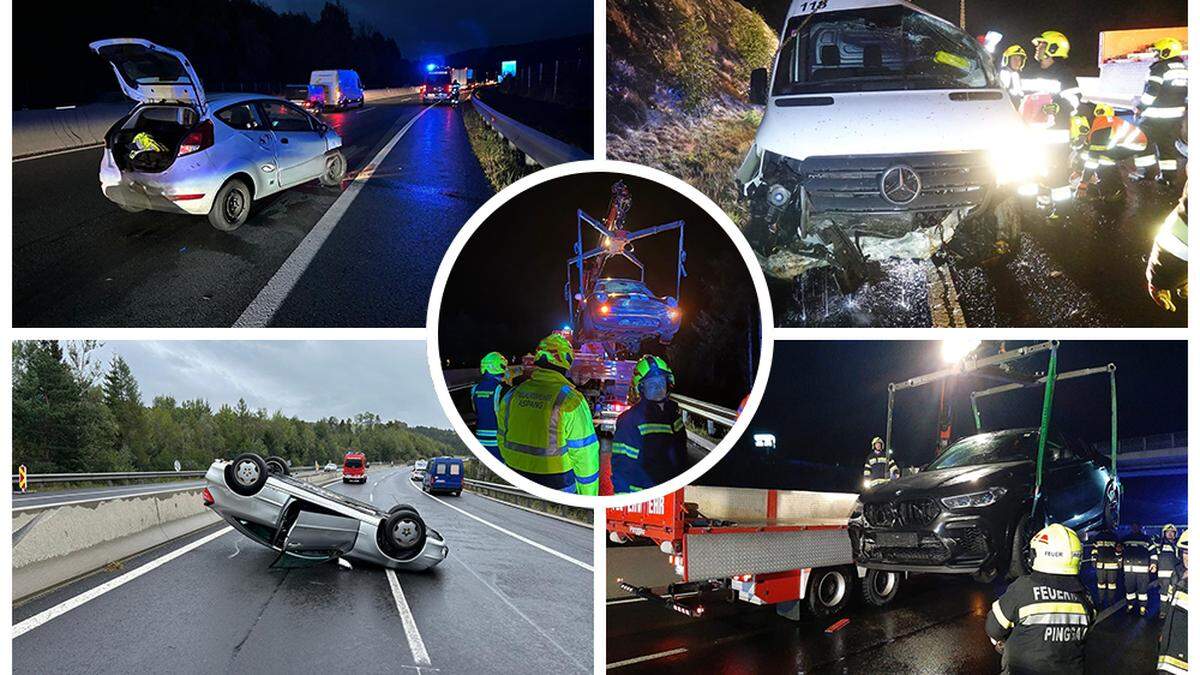 Innerhalb weniger Stunden ereigneten sich auf der A2-Südautobahn fünf Verkehrsunfälle