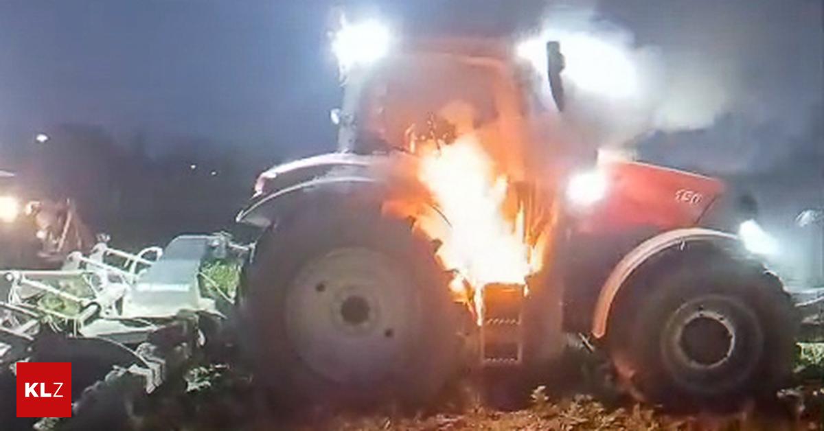 Traktor geriet bei Feldarbeiten in Mureck plötzlich in Brand