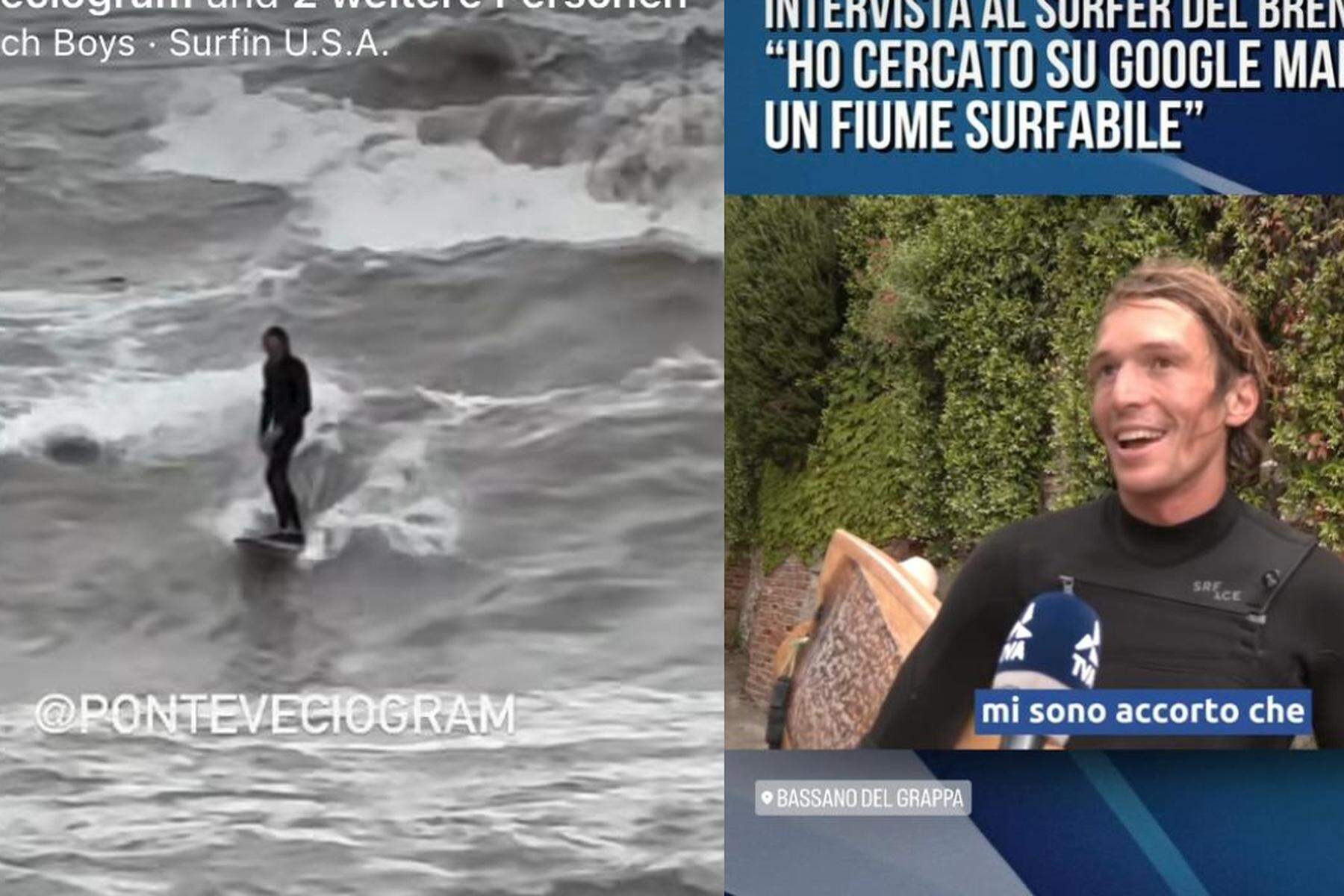 Nach Unwetter auf Fluss gesurft  : Applaus, Views und Kritik an Grazer Surfer in Italien