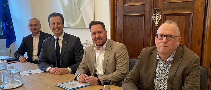 Kages-Vorstand Gerhard Stark, Gesundheitslandesrat Karlheinz Kornhäusl,  FPÖ-Klubobmann Marco Triller und Michael Koren vom Gesundheitsfonds