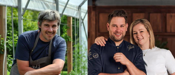 Norbert Thaller (links) vom Gasthaus Restaurant Thaller freut sich über vier Hauben, ebenso wie Manuel und Lisa Liepert (rechts)
