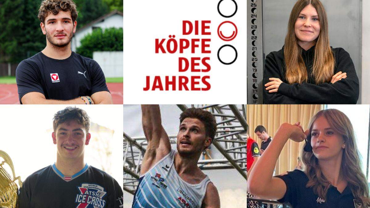 Sie haben mit ihren sportlichen Leistungen aufhorchen lassen: Nik Begander, Enzo Diessl, Leonie Bernhard, Marie Messner und Daniel Buchegger (im Uhrzeigersinn)