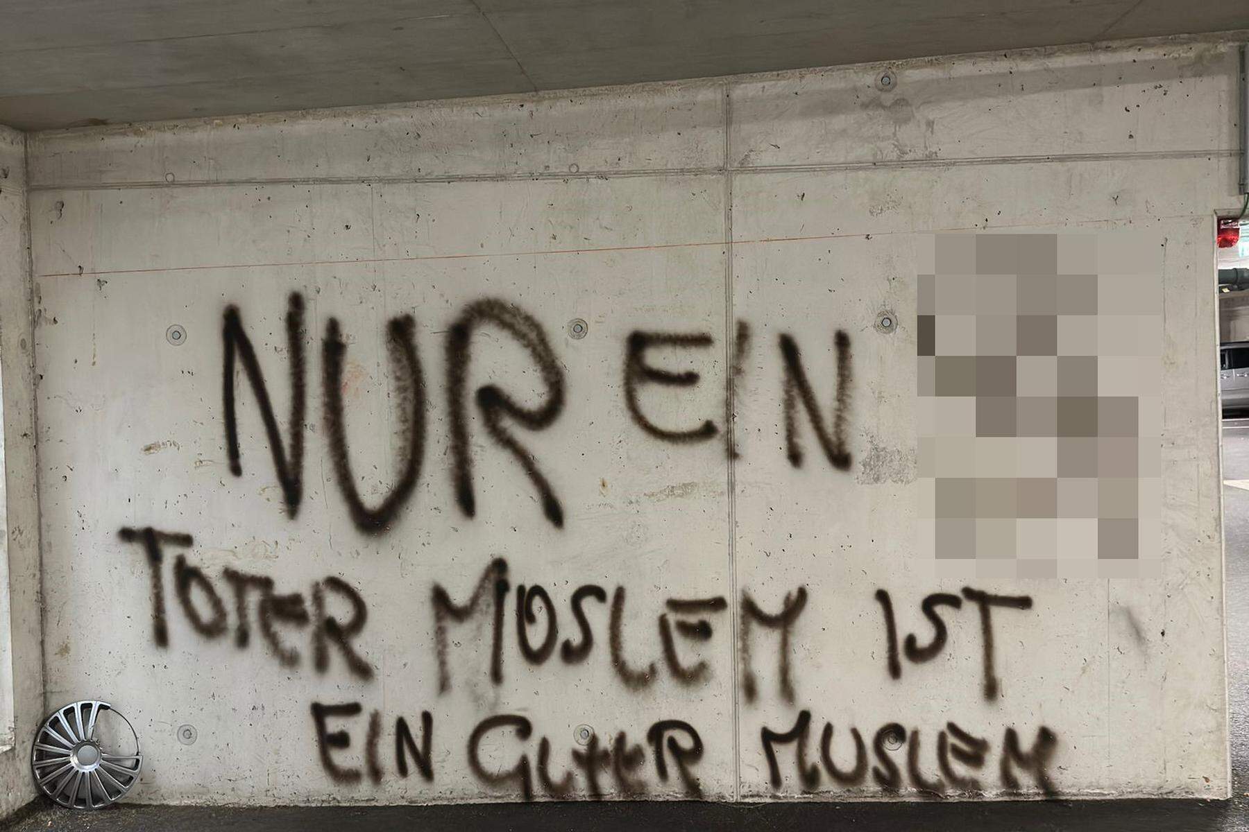 Schmierereien in Tiefgarage : Islamophobe Drohungen an Hausmauer versetzen Grazer Hausbewohner in Angst