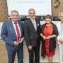 Landesrechnungshof-Chef Heinz Drobesch mit Manuela Khom (ÖVP) und RH-Präsidentin Margit Kraker sowie mit Anton Lang (SPÖ; bei Festakt im Landtag)