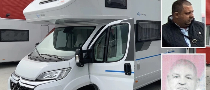 Eines der betrügerisch erworbenen Wohnmobile und zwei noch unbekannte Verdächtige