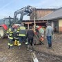 Mithilfe eines Traktors wurde das Tier aus der Güllegrube gehievt