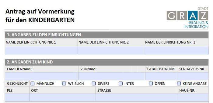 Screenshot vom Anmeldeformular der Stadt Graz 