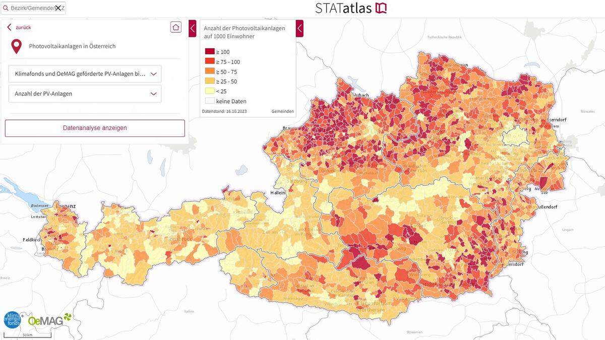 Installierte PV-Leistung auf Gemeindebasis: Der STATatlas der Statistik Austria 