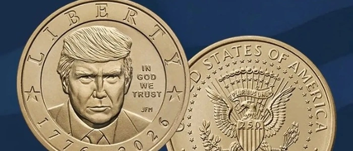Ein-Dollar-Münze mit dem Gesicht Donald Trumps