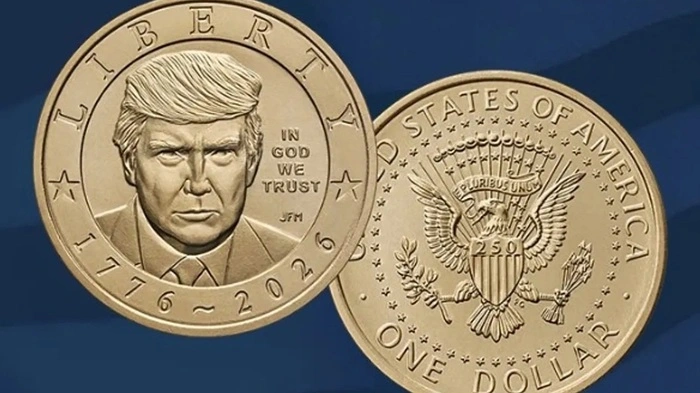 Ein-Dollar-Münze mit dem Gesicht Donald Trumps