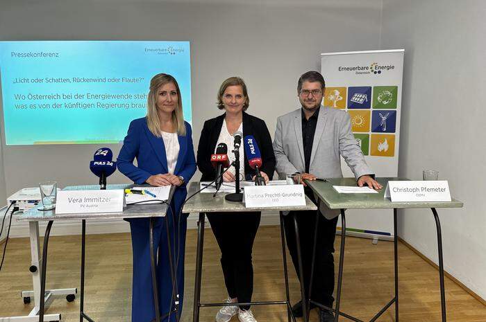 Vera Immitzer (Photovoltaic Austria), Martina Prechtl-Grundnig (EEÖ) und Christoph Pfemeter (Österreichischer Biomasse-Verband)