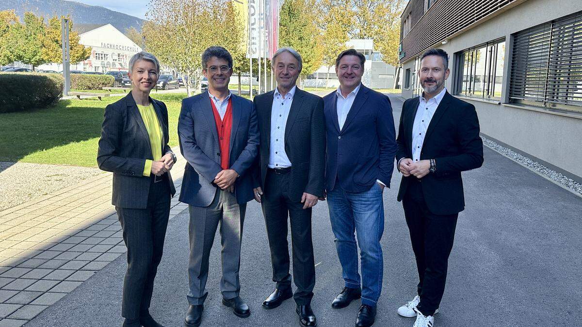 Technologie-Referentin Gaby Schaunig, Meridionale-Chef Giovanni Raffa, Infineon-Vorstand Thomas Reisinger, Bürgermeister Günther Albel und Babeg-Chef Markus Hornböck