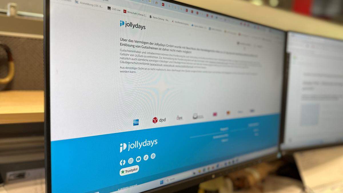 Auf der Webseite von Jollydays wird auf das Insolvenzverfahren verwiesen