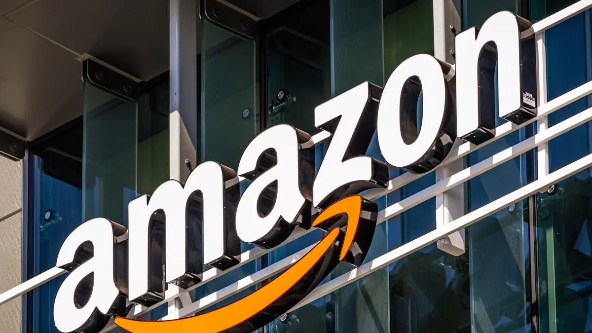 July 26, 2019 Palo Alto / CA / USA - Amazon logo on the facade of one of their office buildings located in Silicon Valley, San Francisco bay area