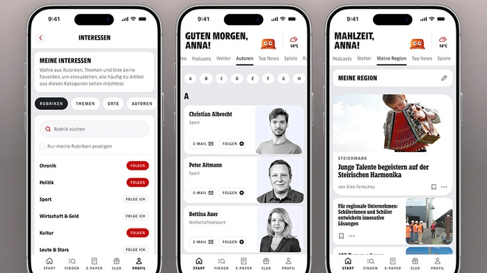 Egal ob Themen, Rubriken oder Autoren: Die Kleine Zeitung bietet ab sofort Gelegenheit, Nachrichtenfeeds zu personalisieren